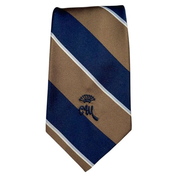 VINTAGE WOOLF BROTHERS COUNTESS MARA TIE Navy Blue and Dark Brown, PREOWNED - Picture 1 of 6